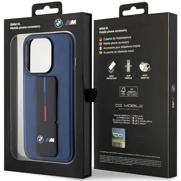 Кейс BMW M Grip Stand Bicolor за iPhone 15 Pro тъмносин