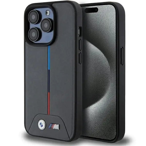 Кейс BMW M Quilted Tricolor MagSafe за iPhone 15 Pro сив