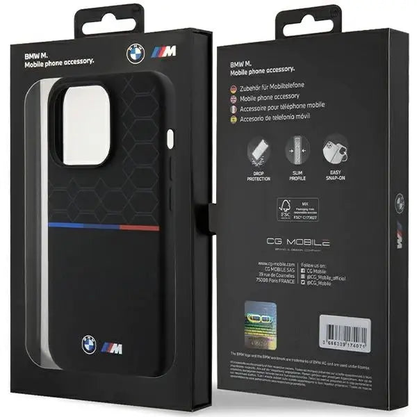 Кейс BMW M Silicone Pattern MagSafe за iPhone 15 Pro черен