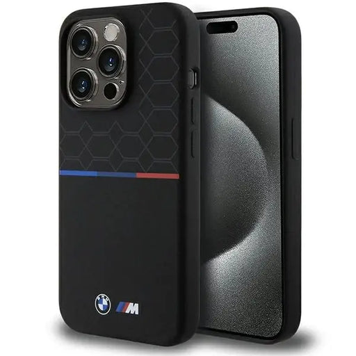 Кейс BMW M Silicone Pattern MagSafe за iPhone 15 Pro черен