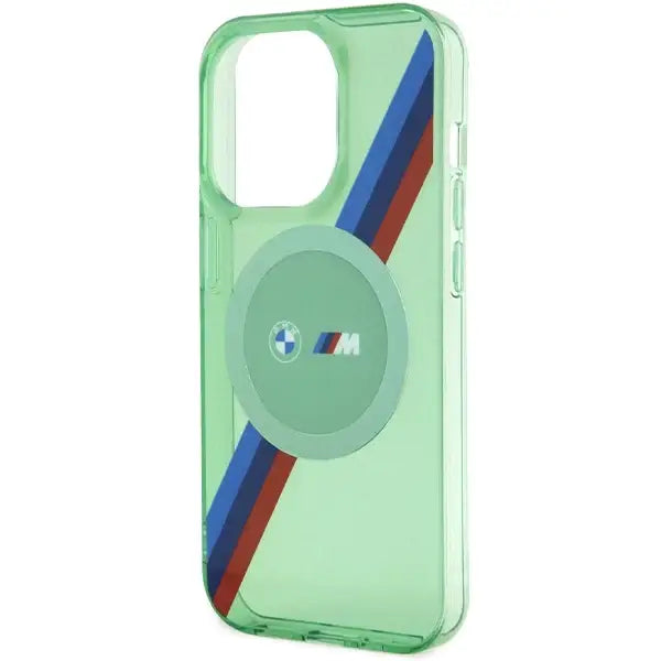 Кейс BMW M Tricolor Stripes MagSafe за iPhone 15 Pro зелен