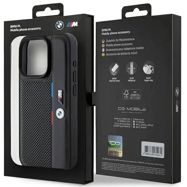 Кейс BMW Perforated Tricolor Line за iPhone 15 Pro Max черен