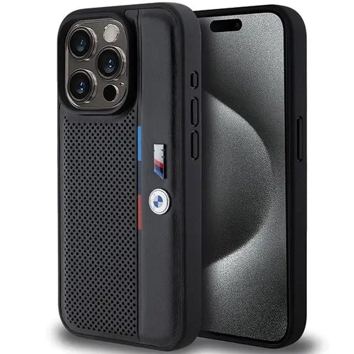 Кейс BMW Perforated Tricolor Line за iPhone 15 Pro Max черен