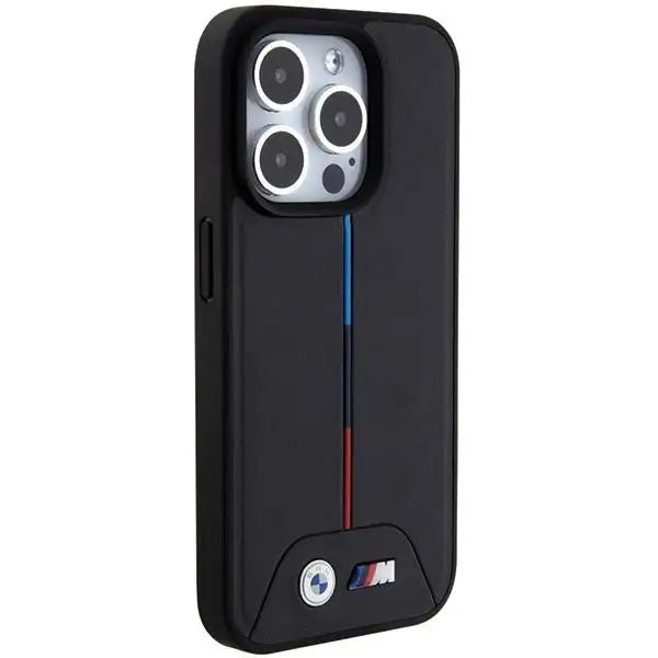 Кейс BMW Quilted Tricolor MagSafe за iPhone 15 Pro черен
