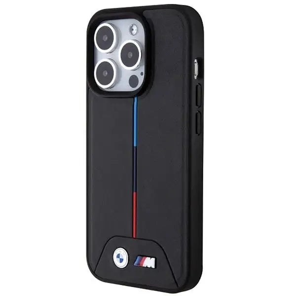 Кейс BMW Quilted Tricolor MagSafe за iPhone 15 Pro черен