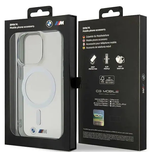 Кейс BMW Silver Ring MagSafe за iPhone 15 Pro прозрачен