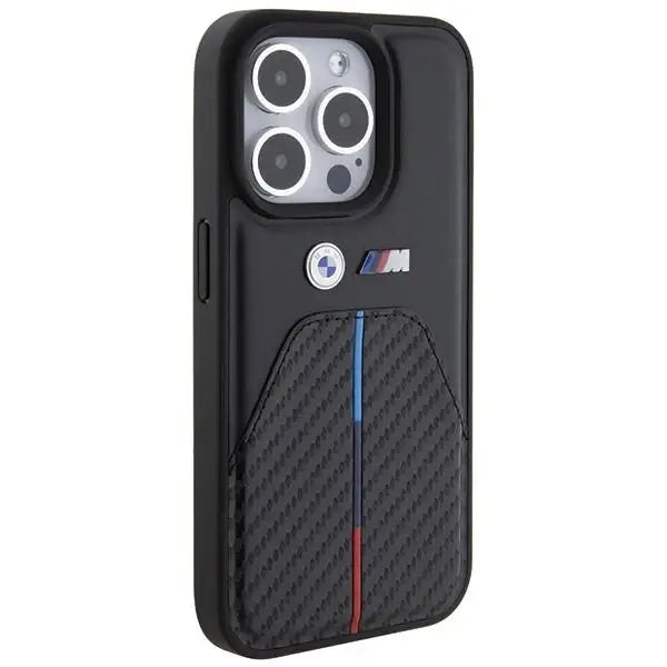Кейс BMW Stamped Tricolor Stripe за iPhone 15 Pro черен