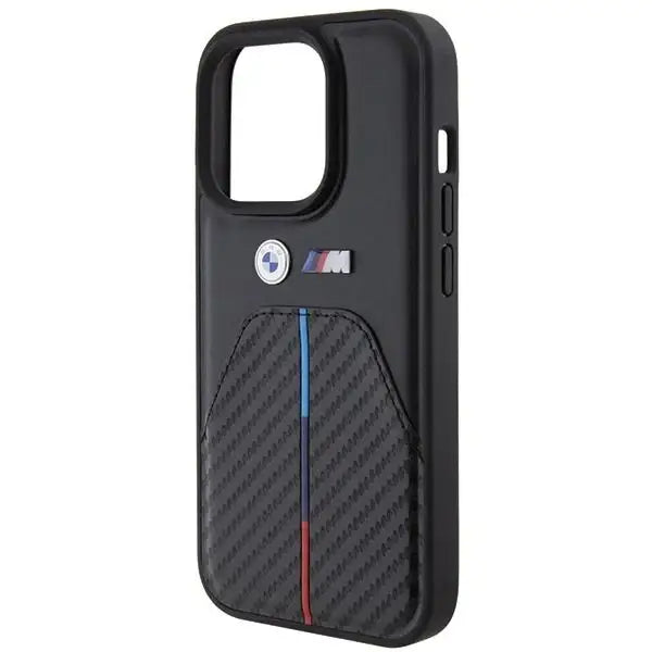 Кейс BMW Stamped Tricolor Stripe за iPhone 15 Pro черен