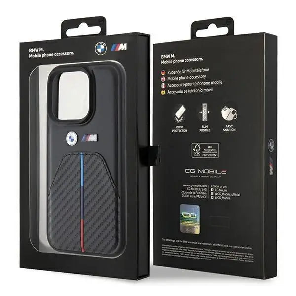 Кейс BMW Stamped Tricolor Stripe за iPhone 15 Pro черен