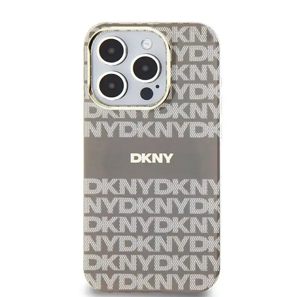 Кейс DKNY IML Mono & Stripe MagSafe за iPhone 15 Pro бежов