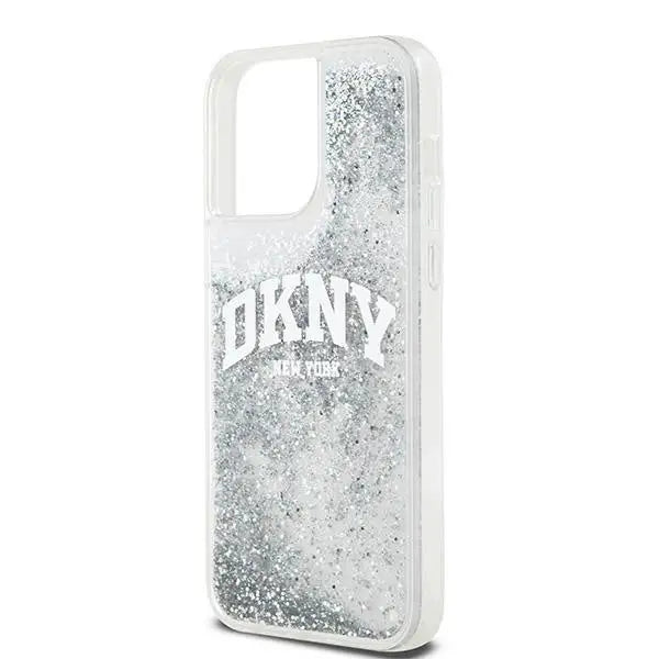 Кейс DKNY Liquid Glitter Big Logo за iPhone 15 Pro бял