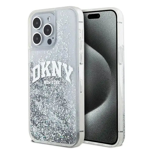 Кейс DKNY Liquid Glitter Big Logo за iPhone 15 Pro бял