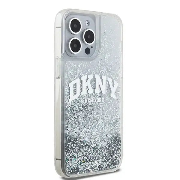 Кейс DKNY Liquid Glitter Big Logo за iPhone 15 Pro Max бял