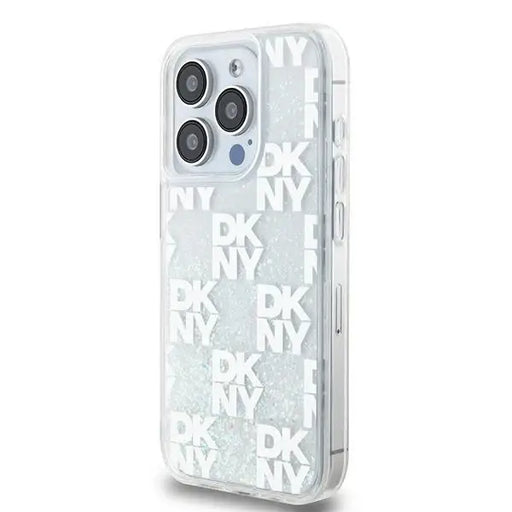 Кейс DKNY Liquid Glitter Multilogo за iPhone 15 Pro бял