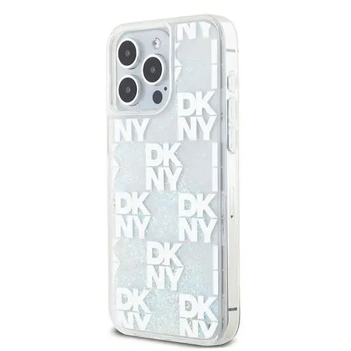 Кейс DKNY Liquid Glitter Multilogo за iPhone 15 Pro Max бял
