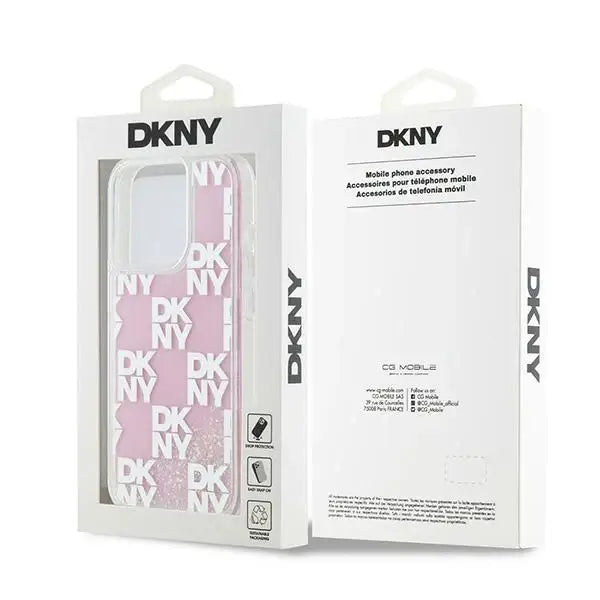 Кейс DKNY Liquid Glitter Multilogo за iPhone 15 Pro розов