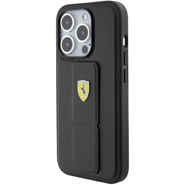 Кейс Ferrari Grip Stand Metal Logo за iPhone 15 Pro черен