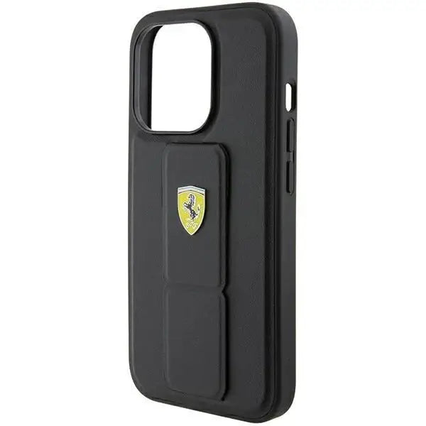 Кейс Ferrari Grip Stand Metal Logo за iPhone 15 Pro черен