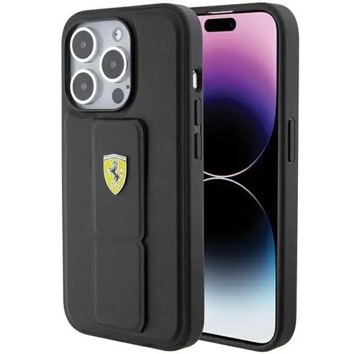 Кейс Ferrari Grip Stand Metal Logo за iPhone 15 Pro