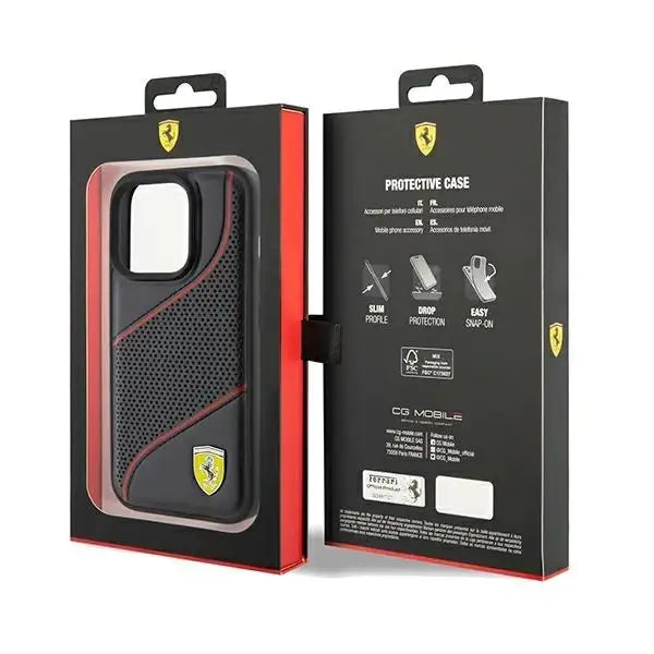 Кейс Ferrari Perforated Waves Metal Logo за iPhone 15