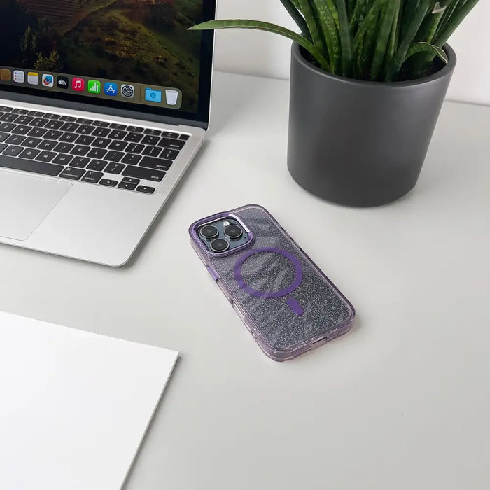 Кейс Glitter Case MagSafe за iPhone 16 Pro Max лилав/брокат