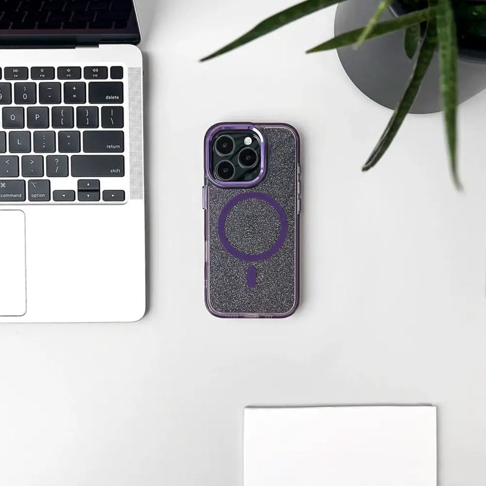 Кейс Glitter Case MagSafe за iPhone 16 Pro Max лилав/брокат