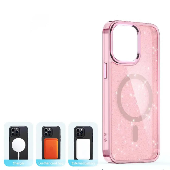 Кейс Glitter Case MagSafe за iPhone 16 Pro Max розов/брокат