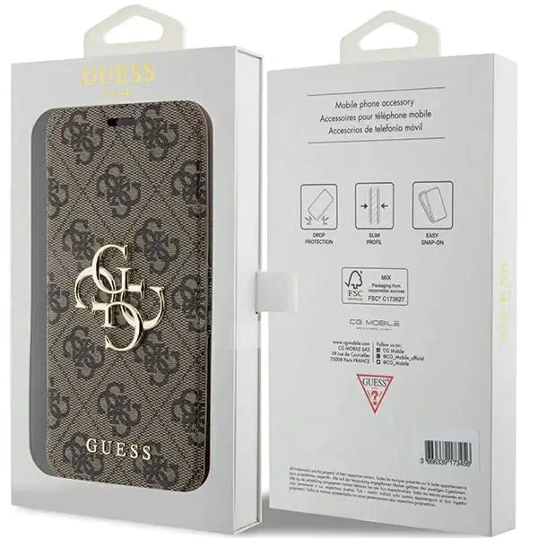 Кейс Guess 4G Metal Logo за iPhone 15 Pro кафяв