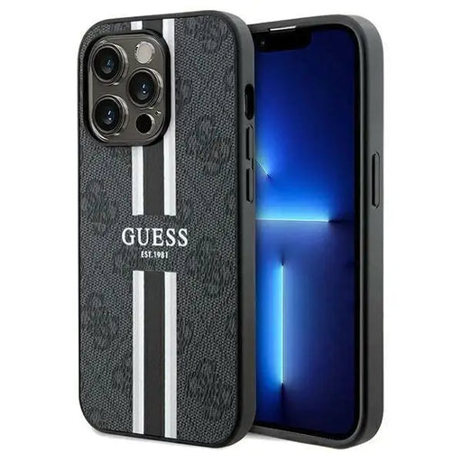 Кейс Guess 4G Printed Stripes MagSafe за iPhone 15 Pro черен