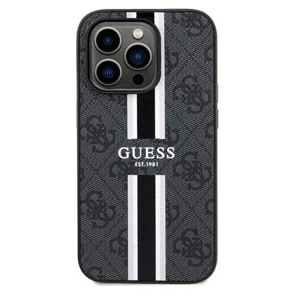 Кейс Guess 4G Printed Stripes MagSafe за iPhone 15 Pro черен