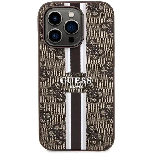 Кейс Guess 4G Printed Stripes MagSafe за iPhone 15 Pro кафяв