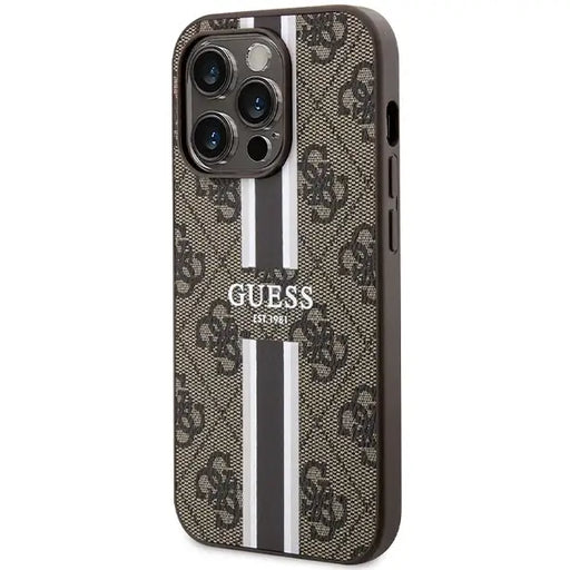 Кейс Guess 4G Printed Stripes MagSafe за iPhone 15 Pro кафяв