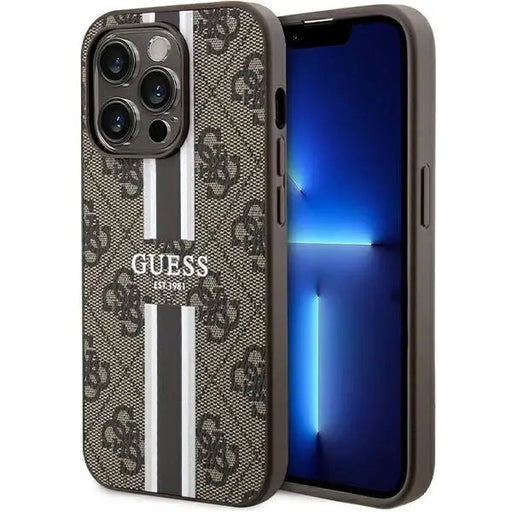 Кейс Guess 4G Printed Stripes MagSafe за iPhone 15 Pro кафяв