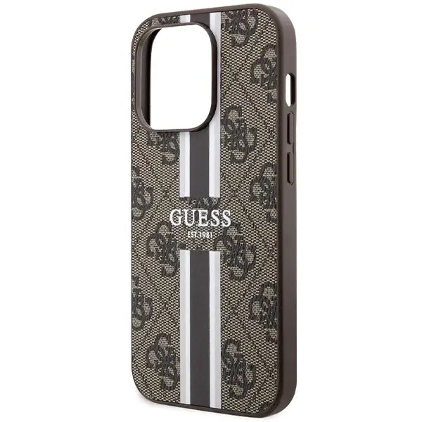 Кейс Guess 4G Printed Stripes MagSafe за iPhone 15 Pro кафяв