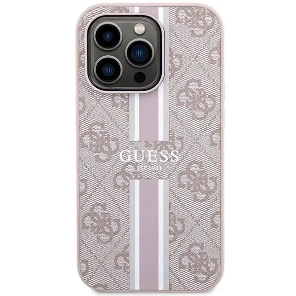 Кейс Guess 4G Printed Stripes MagSafe за iPhone 15 Pro розов