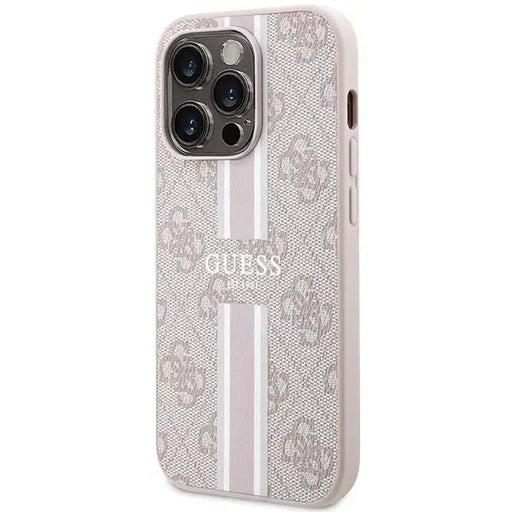 Кейс Guess 4G Printed Stripes MagSafe за iPhone 15 Pro розов