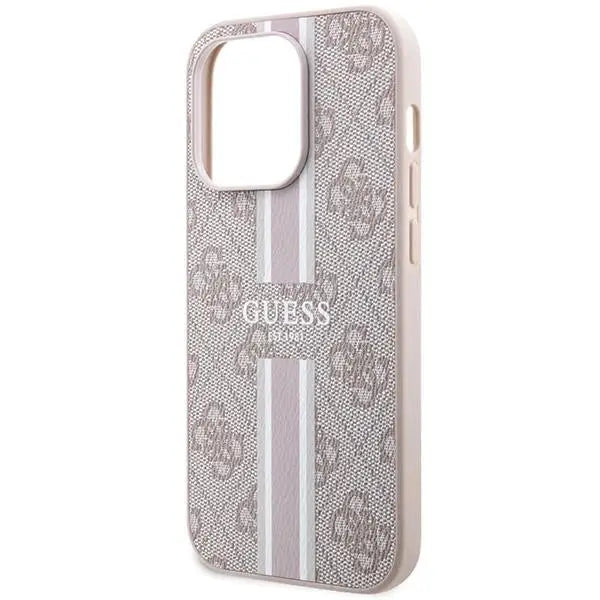 Кейс Guess 4G Printed Stripes MagSafe за iPhone 15 Pro розов