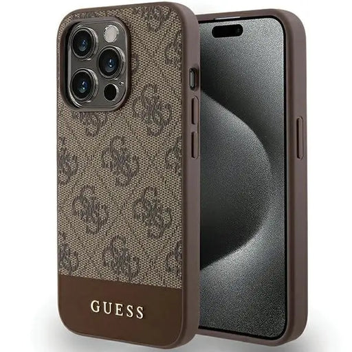 Кейс Guess 4G Stripe Collection за iPhone 15 Pro кафяв
