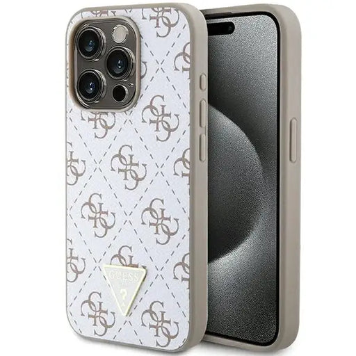 Кейс Guess 4G Triangle Metal Logo за iPhone 15 Pro бял