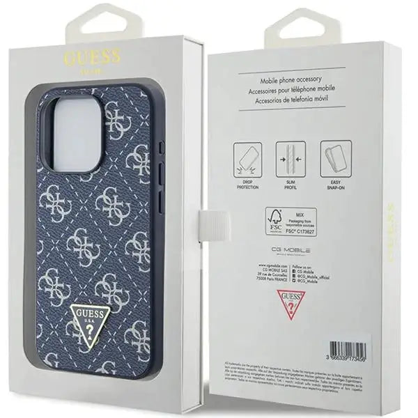 Кейс Guess 4G Triangle Metal Logo за iPhone 15 Pro син