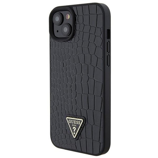 Кейс Guess Croco Triangle Metal Logo за iPhone 15 черен