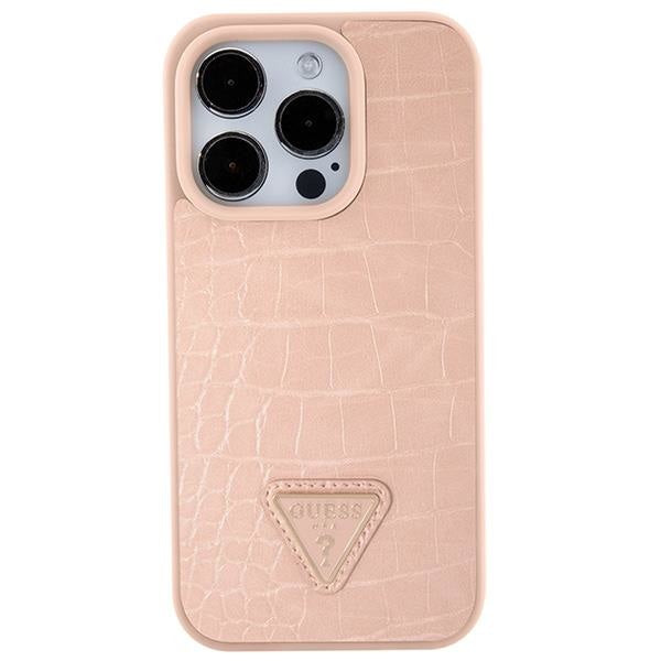 Кейс Guess Croco Triangle Metal Logo за iPhone 15 Pro розов