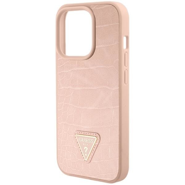 Кейс Guess Croco Triangle Metal Logo за iPhone 15 Pro розов