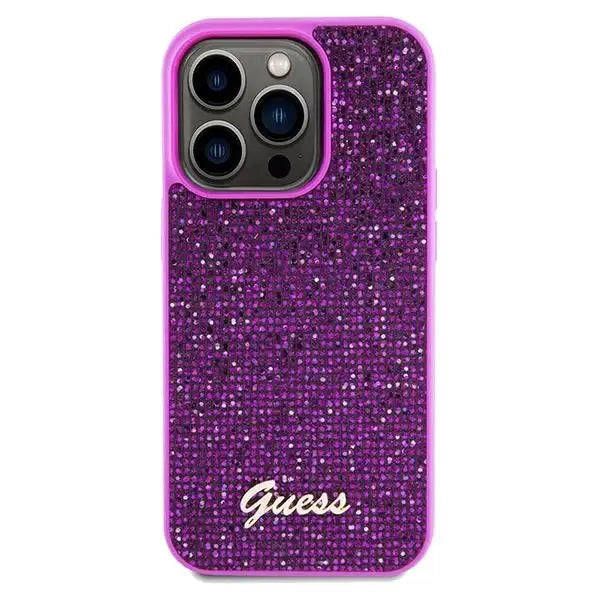 Кейс Guess Disco Metal Script за iPhone 14 Pro лилав