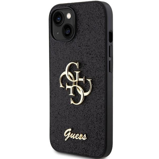 Кейс Guess Glitter Script Big 4G за iPhone 15 черен