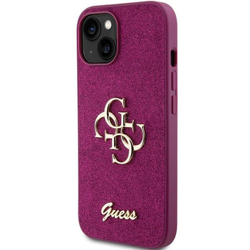 Кейс Guess Glitter Script Big 4G за iPhone 15 лилав