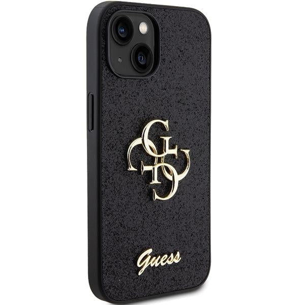 Кейс Guess Glitter Script Big 4G за iPhone 15 Plus черен