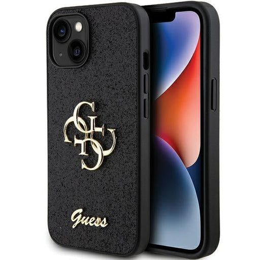 Кейс Guess Glitter Script Big 4G за iPhone 15 Plus черен