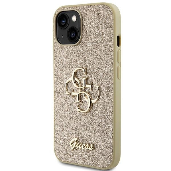 Кейс Guess Glitter Script Big 4G за iPhone 15 Plus златист