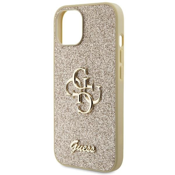 Кейс Guess Glitter Script Big 4G за iPhone 15 Plus златист